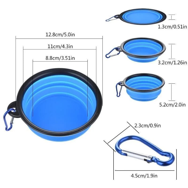 Folding silicone dog bowl with carabiner
