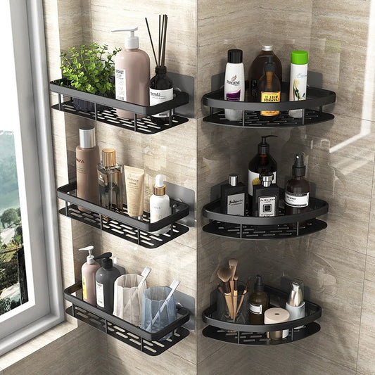 Wall-mounted corner bathroom shelf