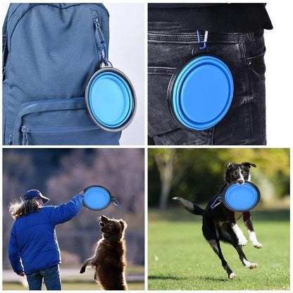 Folding silicone dog bowl with carabiner